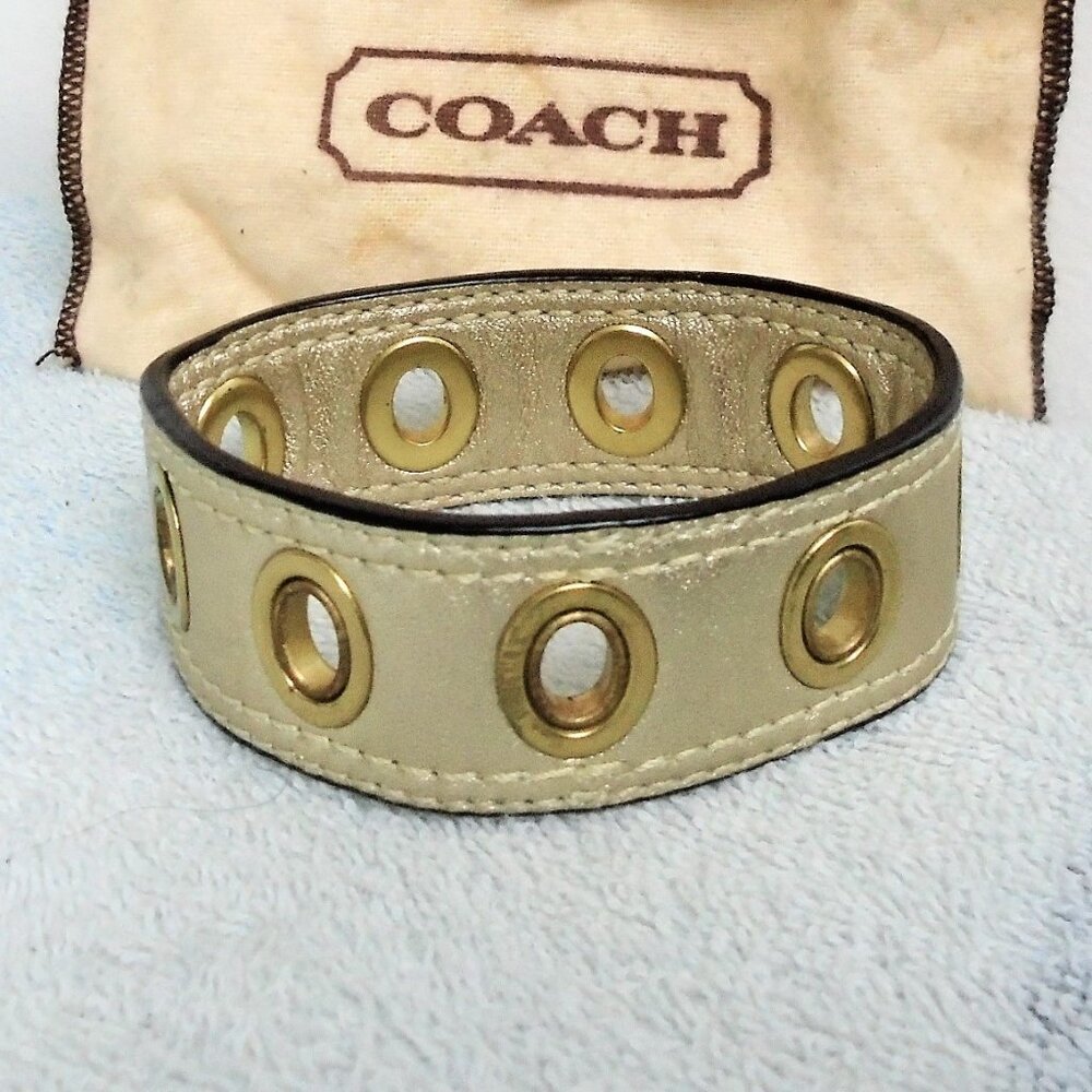 VINTAGE Y2K AUTHENTIC COACH LEATHER CUFF BANGLE BRACELET GOLD GROMMETS